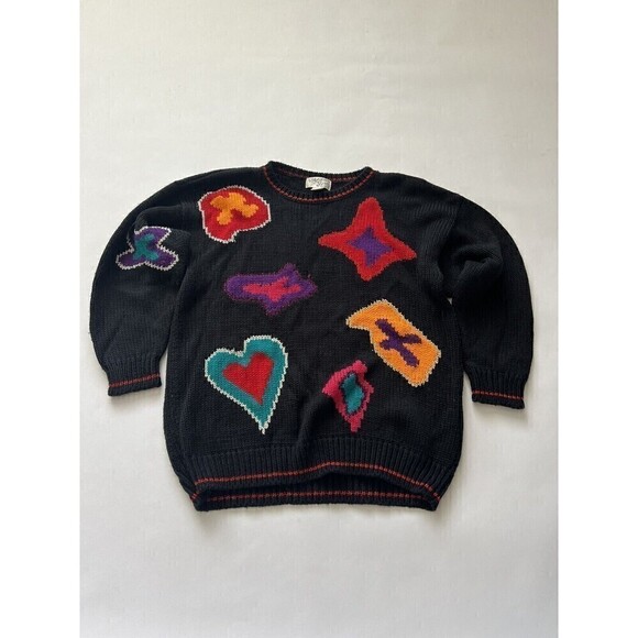 Vtg Block Sweater Bold Reference Point By Dray Abstract Vintage Heart 80s - Picture 1 of 4